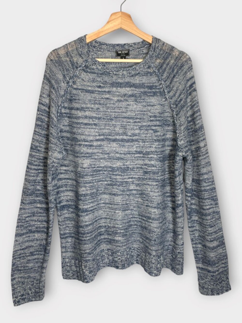 Todd Snyder Linen Silk Sweater Men's L Blue Marled Raglan Crewneck Pullover